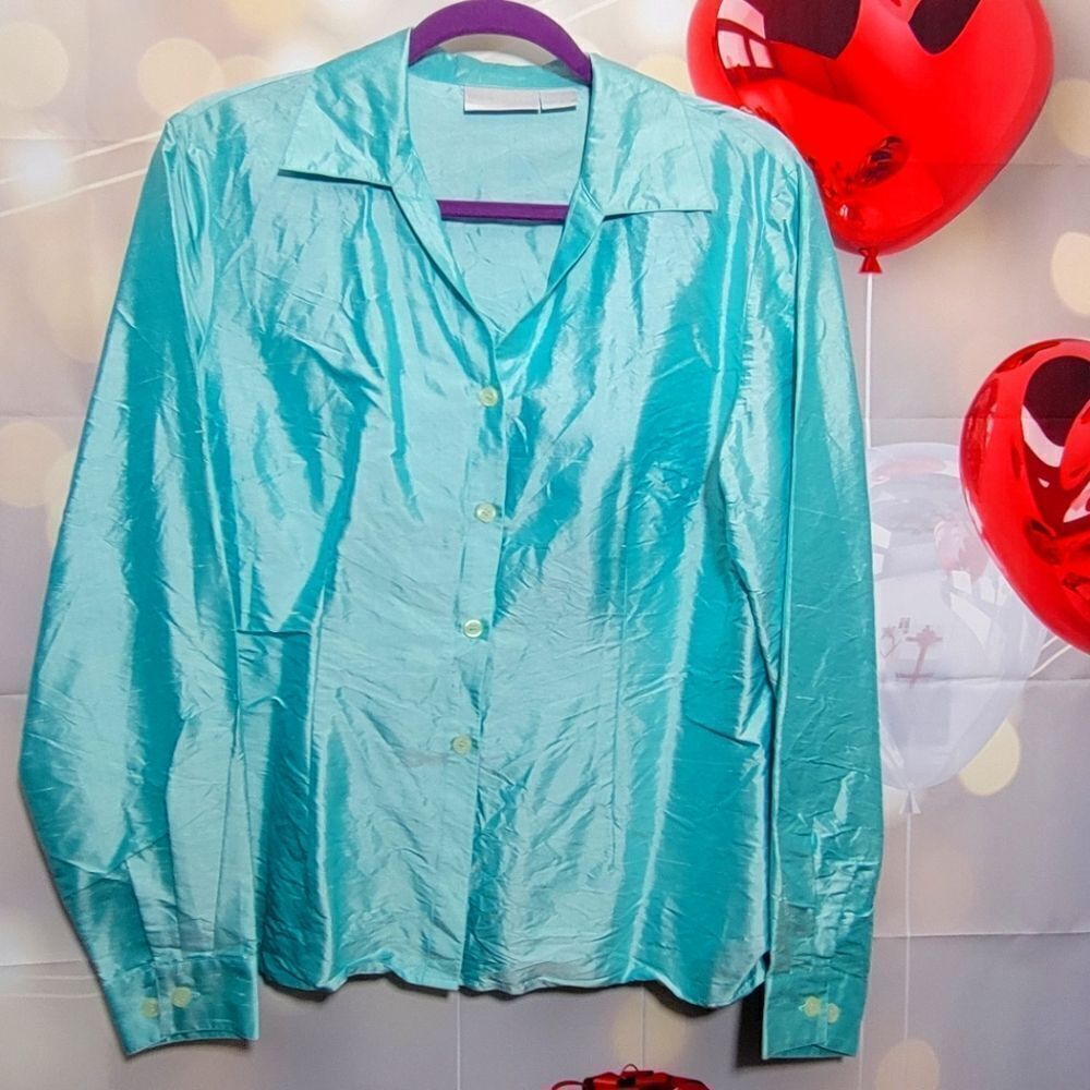 Teal Button Down Long Slewve Blouse